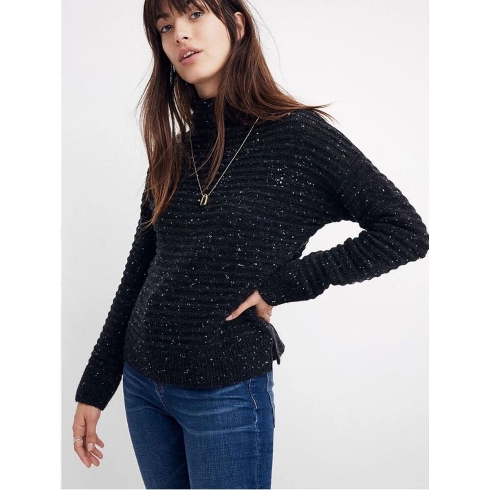 Madewell Black Speckled Ribbed Turtleneck Sweater size medium